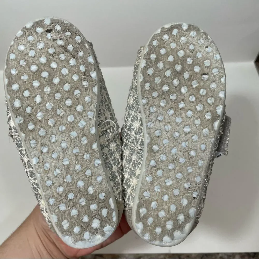 Toms Silver Glitter Slide On Canvas Loafers